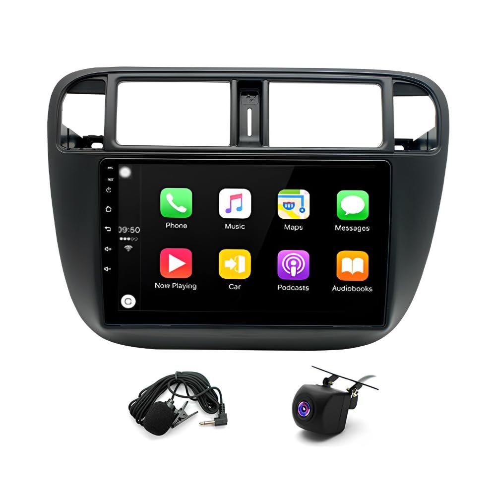 Car Audio Multimedia Receiver Compatible for Honda Civic 1995-2000, 2G+32G Android Car Stereo with Wireless CarPlay/Android Auto GPS FM Radio Navi Bluetooth Camera+MIC 9 Inch IPS Touchscreen