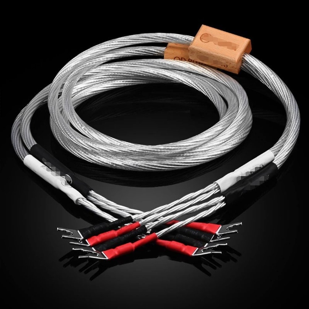 LEOSP Loudspeaker Cable Top Grade Pure Silver HiFi Speaker Cable Banana Spade Plug Cable(0.75 Meters)