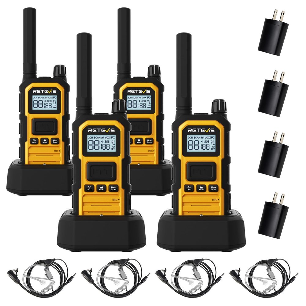 Retevis RB48 Plus Heavy Duty Walkie Talkies with Earpiece, IP67 Waterproof Two Way Radios, Long Range 2 Way Radio, Group Call, VOX, SOS, NOAA (4 Pack)