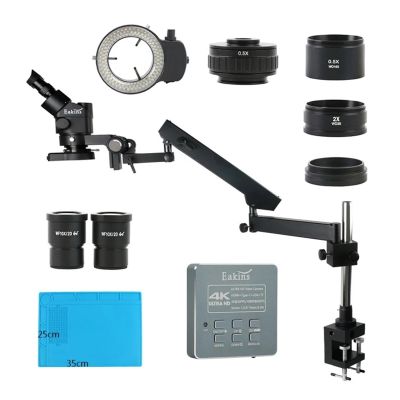 LIUZHENZHEN 3.5X 90X Articulating Arm Pillar Clamp Zoom Simul Focal Industrial Trinocular Stereo Microscope with 55mp 8.3MP 4K HDMI Video Camera(G 8.3MP 4K HDMI USB)