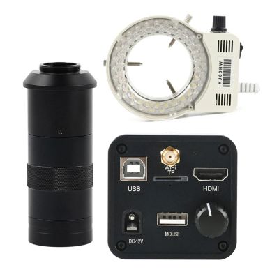 1080P 36MP HDMI USB WiFi Industrial Video Microscope Camera C-Mount TF Video Recorder Remote Controller for PCB Soldering(Led with 100x)