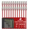 1 Foot Cat6 Patch Cables(24 Pack), Solid Pure Copper Patch Cord, Cat 6 Ethernet Cable, UTP Network, High Speed RJ45 Internet Cables, Compatible for Router, Switche, PC, Server, PS4/5, Xbox - Red view 1