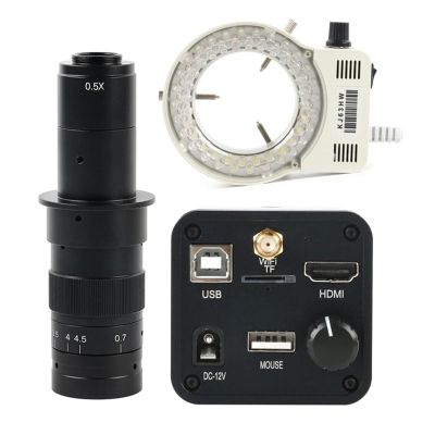 1080P 36MP HDMI USB WiFi Industrial Video Microscope Camera C-Mount TF Video Recorder Remote Controller for PCB Soldering(Led with 180x)