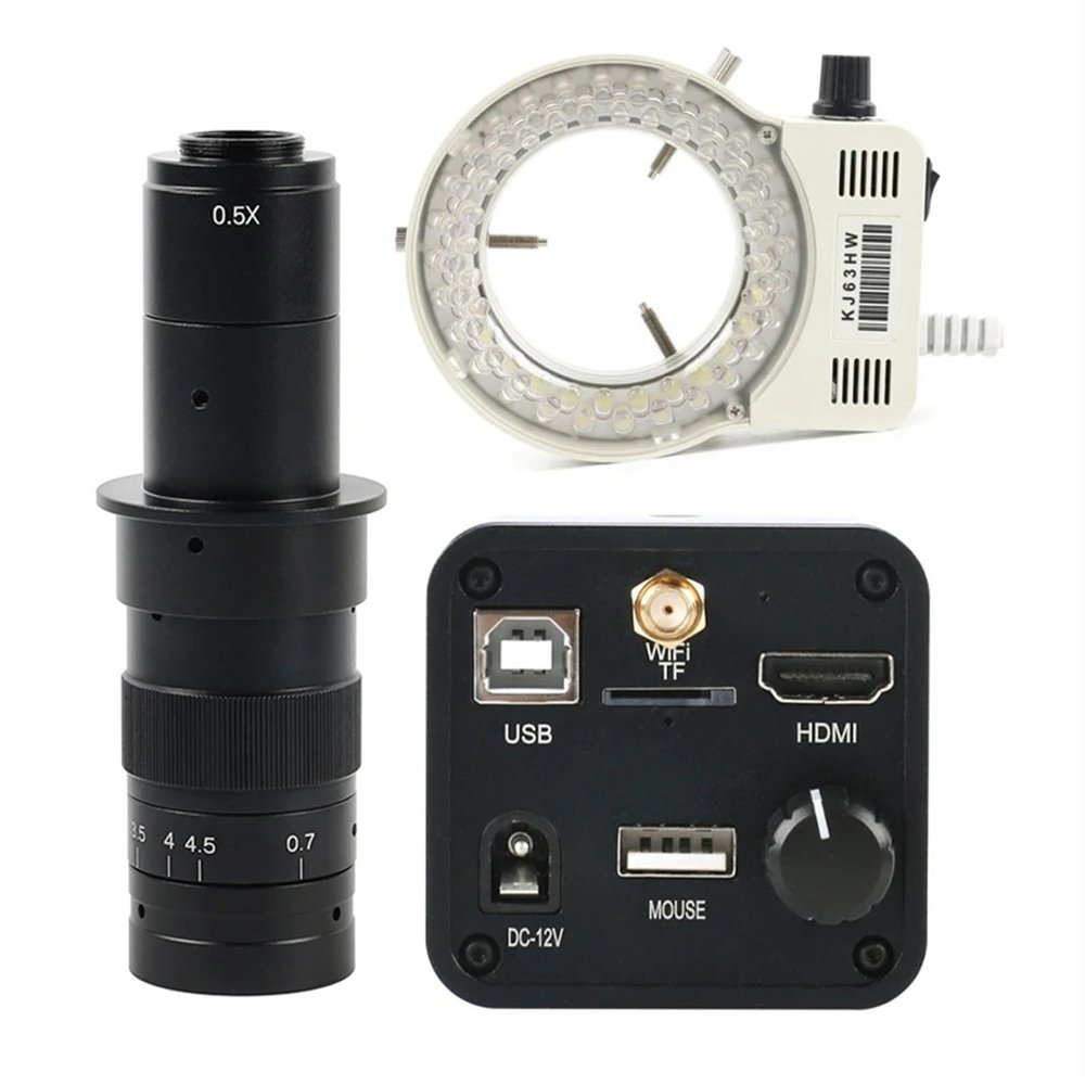 1080P 36MP HDMI USB WiFi Industrial Video Microscope Camera C-Mount TF Video Recorder Remote Controller for PCB Soldering(Led with 180x)