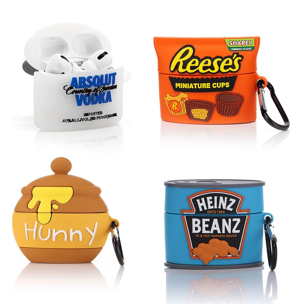 (4Pack) Case for AirPods Pro 2nd/1st Generation (2022/2019) with Carabiner, XMBYGY Cute Skin Design Silicone Cartoon Charging Case Protective Covers for Boys Girls (RES+Beken+Hunny+Vok)