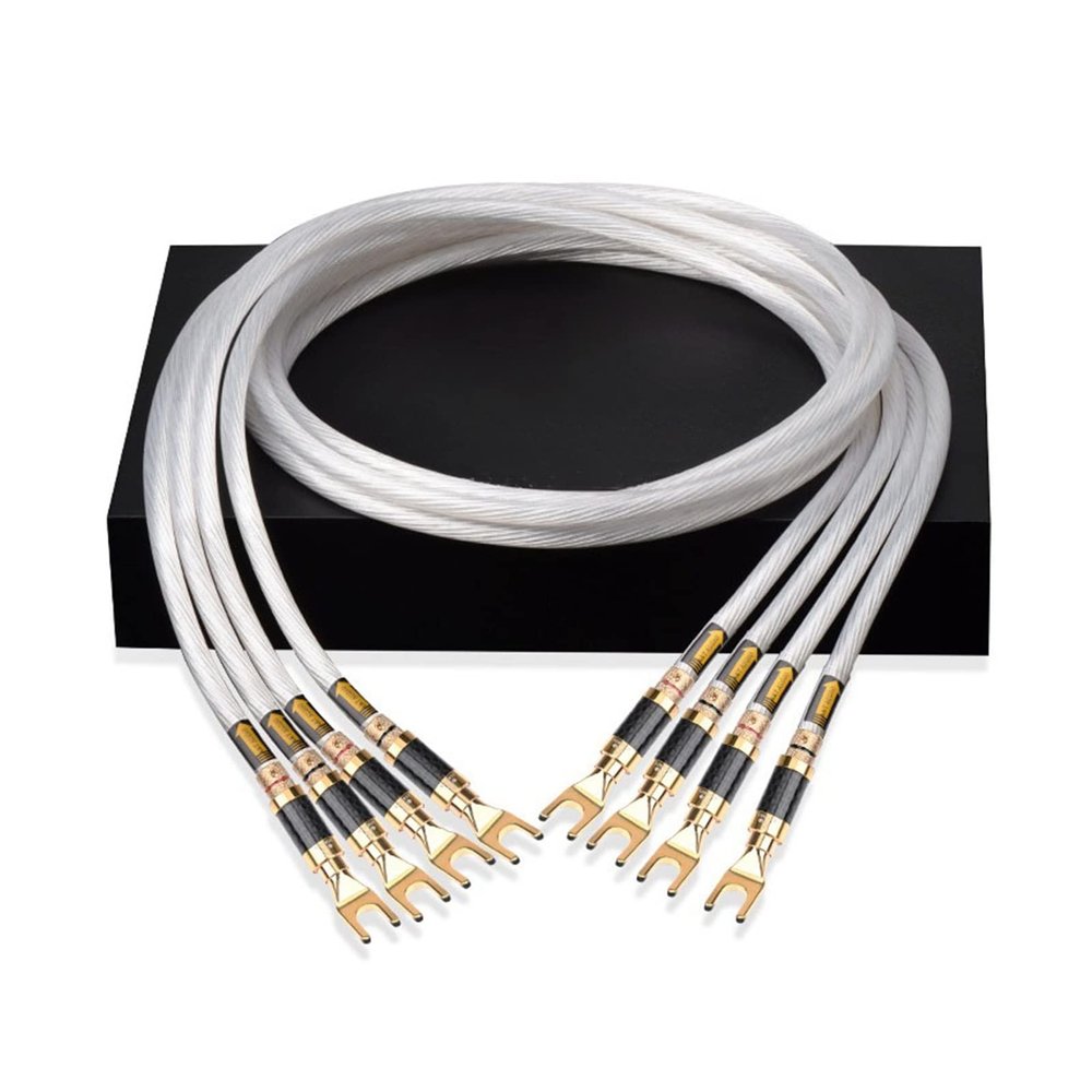 LEOSP HiFi OCC Silver-Plated Speaker Cable Speaker Wire for Hi-fi Systems Y Plug Speaker Cable(3 Meters)