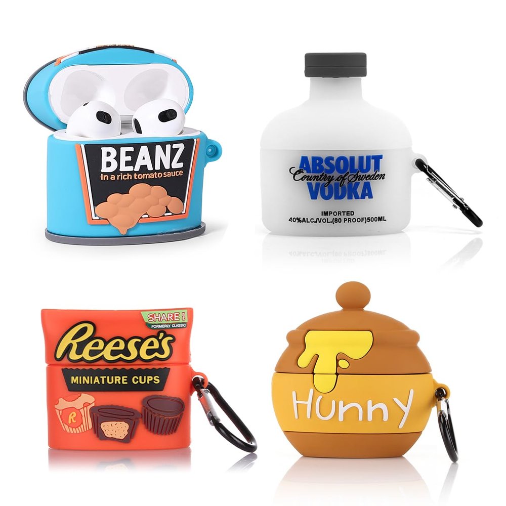 (4Pack) Case for AirPods 3rd Generation Earbuds (2022), XMBYGY Silicone Charging Case Protective Cover with Cute Cartoon Skin Design for AirPods 3, with Carabiner (RES+Beken+Hunny+Vok)