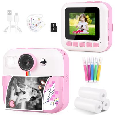 Moizoe Kids Instant Print Camera, Upgrade Digital Camera for Toddlers Ages 3-12, 1080P HD Video Recorder with 32GB SD Card, 2.4" Screen, Birthday Gifts for 6-10 Year Old Girls Boys