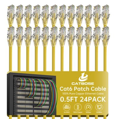 0.5 Foot Cat6 Patch Cables(24 Pack), Solid Pure Copper Patch Cord, Cat 6 Ethernet Cable, UTP Network, High Speed RJ45 Internet Cables, Compatible for Router, Switche, PC, Server, PS4/5, Xbox - Yellow