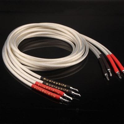 LEOSP Audio Cable HiFi 99.999% 5N Single Crystal CopperOCC Silver-Plated Speaker Cable Banana Plug Y Plug(5 Meters)