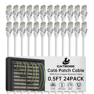 0.5 Foot Cat6 Patch Cables(24 Pack), Solid Pure Copper Patch Cord, Cat 6 Ethernet Cable, UTP Network, High Speed RJ45 Internet Cables, Compatible for Router, Switche, PC, Server, PS4/5, Xbox - White