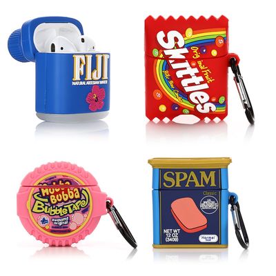 (4Pack) Case for AirPods 2nd/1st Generation(2019/2016) Earbuds, XMBYGY Silicone Case Protective Cover with Cute Cartoon Skin Design for AirPods 1/2, with Carabiner (SKI+Fiji+SPAM+Bubba)