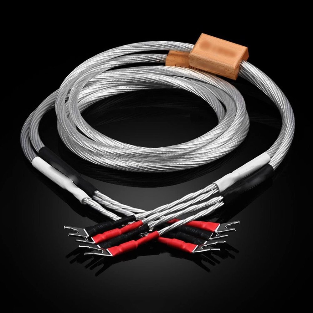 LEOSP Loud Speaker Cable Pure Silver HiFi Speaker Cable Spade Plug Cable(2 Meters)