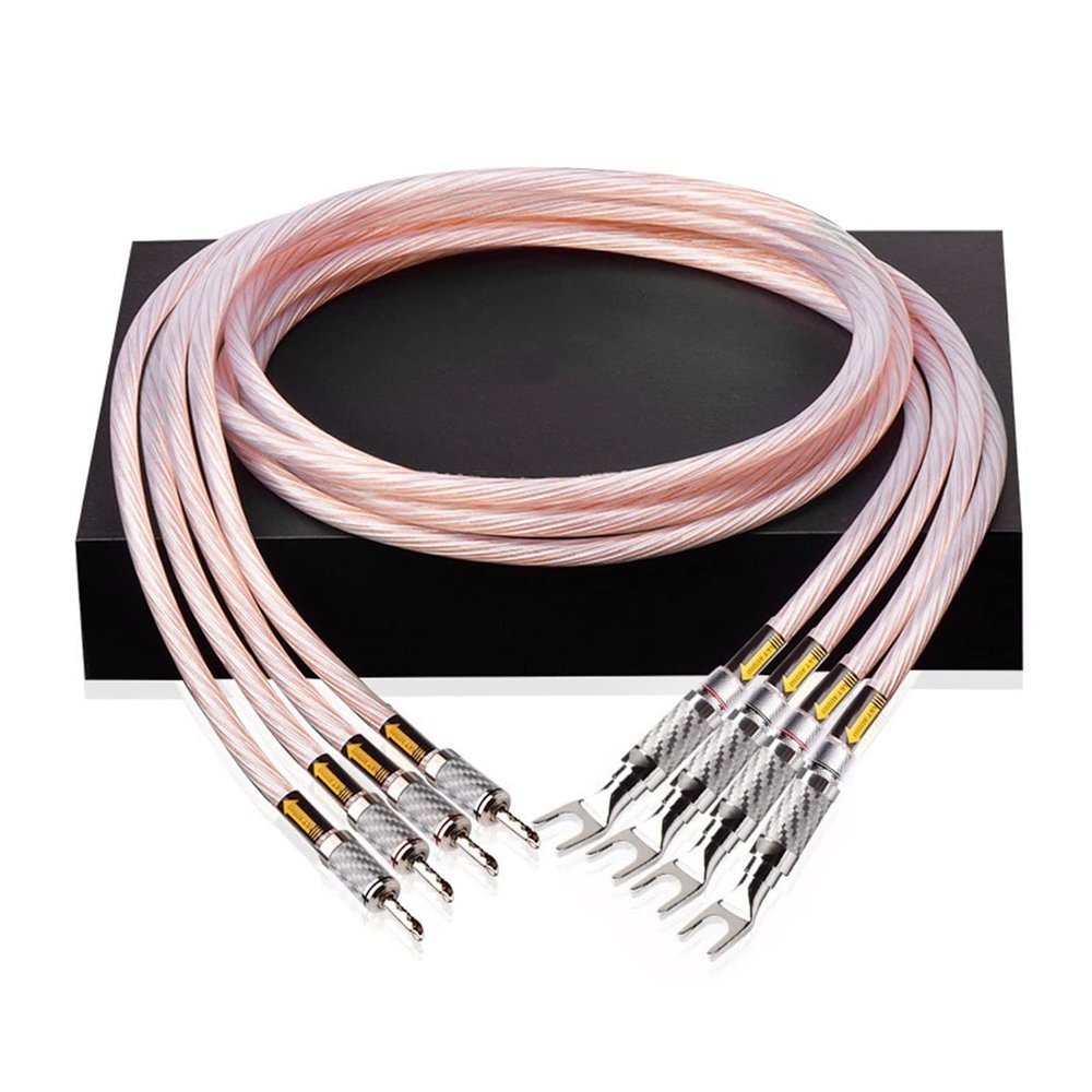 LEOSP 1 Pair HiFi Speaker Cable Copper and Silver Speaker Wire with Carbon Fiber Banana and Y Plug(2.5 Meters)