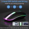 2.4G Rechargeable Wireless Mouse, 7 Color Breathing Lights Computer Mouse (Black-Transparent Nose) Bundle with Stylus Pen for iPad, Apple Pencil for iPad 2018-2023 with Palm Rejection (Black and Purp) view 3