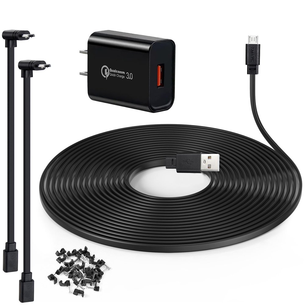 50 ft Extension Cable for Wyze Cam Pan v3, Wyze Cam v4, Wyze OG, Wyze Cam v3 and v3 Pro Outdoor Camera,USB Charging Cord with 90 Degree Adapter and 18W Power Adapter
