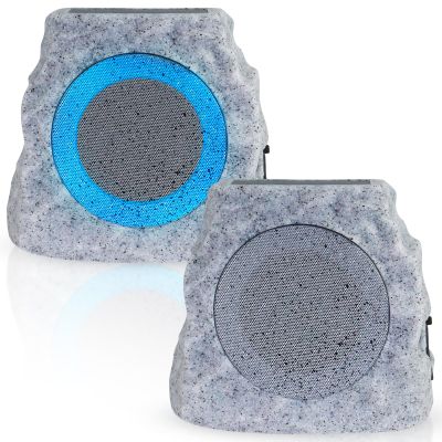 NiceBuy Solar Rock Speakers Outdoor Water-Resistant 2-Pack Solar Powered Rock Speaker with Lights RGB and TWS Pair for Patio Outside Garden BBQ Deck