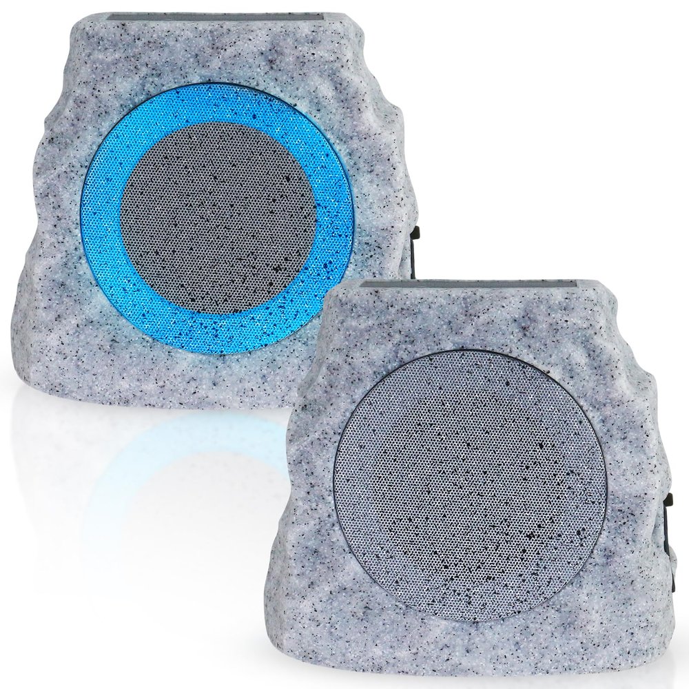NiceBuy Solar Rock Speakers Outdoor Water-Resistant 2-Pack Solar Powered Rock Speaker with Lights RGB and TWS Pair for Patio Outside Garden BBQ Deck