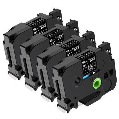 NineLeaf 4PK STe-141 STe141 ST-141 ST141 18mm 0.7 Black on Clear Stencil Metal Etching Tape for PT-2430PC PT-2500PC PT-2600 PT-2610 Label Maker