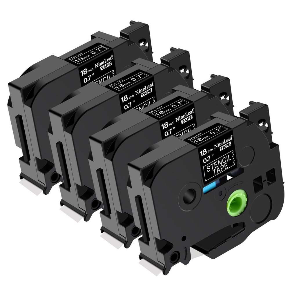 NineLeaf 4PK STe-141 STe141 ST-141 ST141 18mm 0.7 Black on Clear Stencil Metal Etching Tape for PT-2430PC PT-2500PC PT-2600 PT-2610 Label Maker