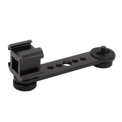 Estink Triple Cold Shoe Mount Plate, Aluminum Alloy Microphone Stand Adapter with Screw Holes, for LED Light, Photography (Black)