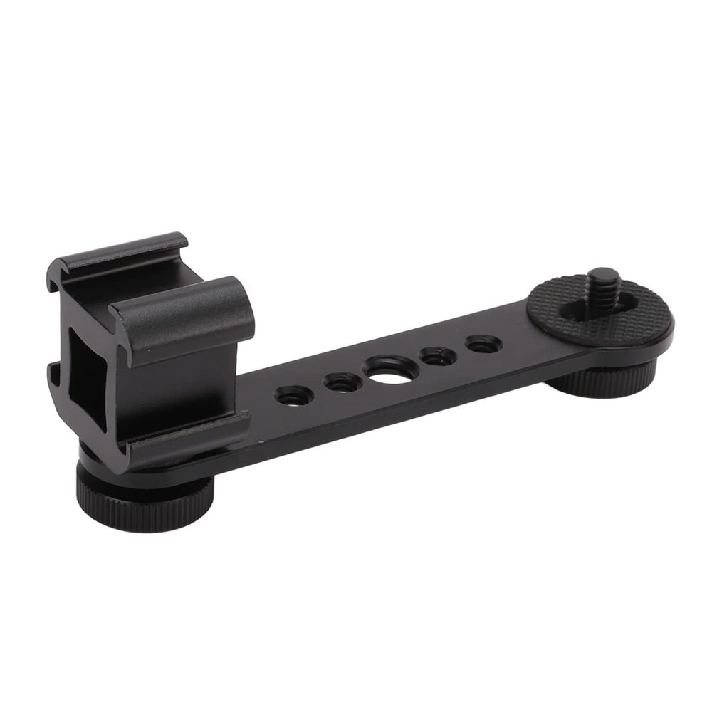 Estink Triple Cold Shoe Mount Plate, Aluminum Alloy Microphone Stand Adapter with Screw Holes, for LED Light, Photography (Black)