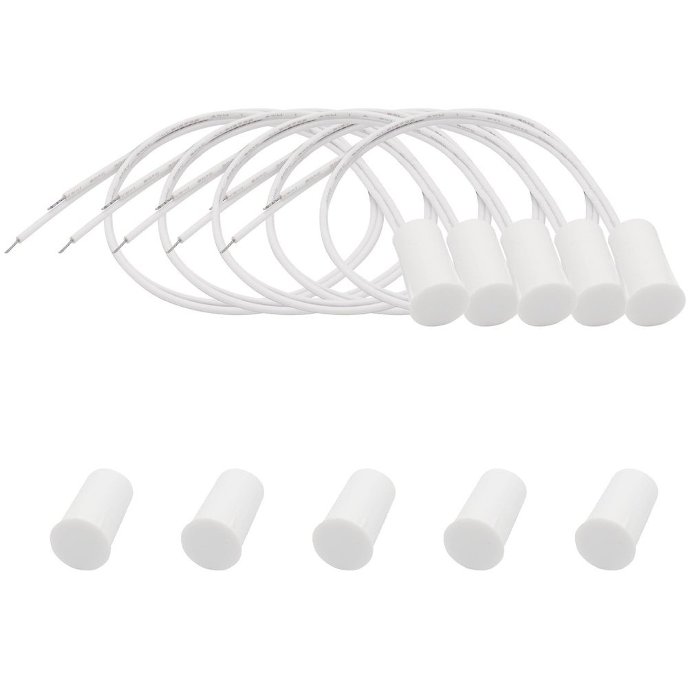 FOCMKEAS 5PCS Recessed Wired Security Window Door Contact Sensor, Normally Closed NC, Door Alarm Magnetic Reed Switch with 2 Wire, ABS White, RC-35