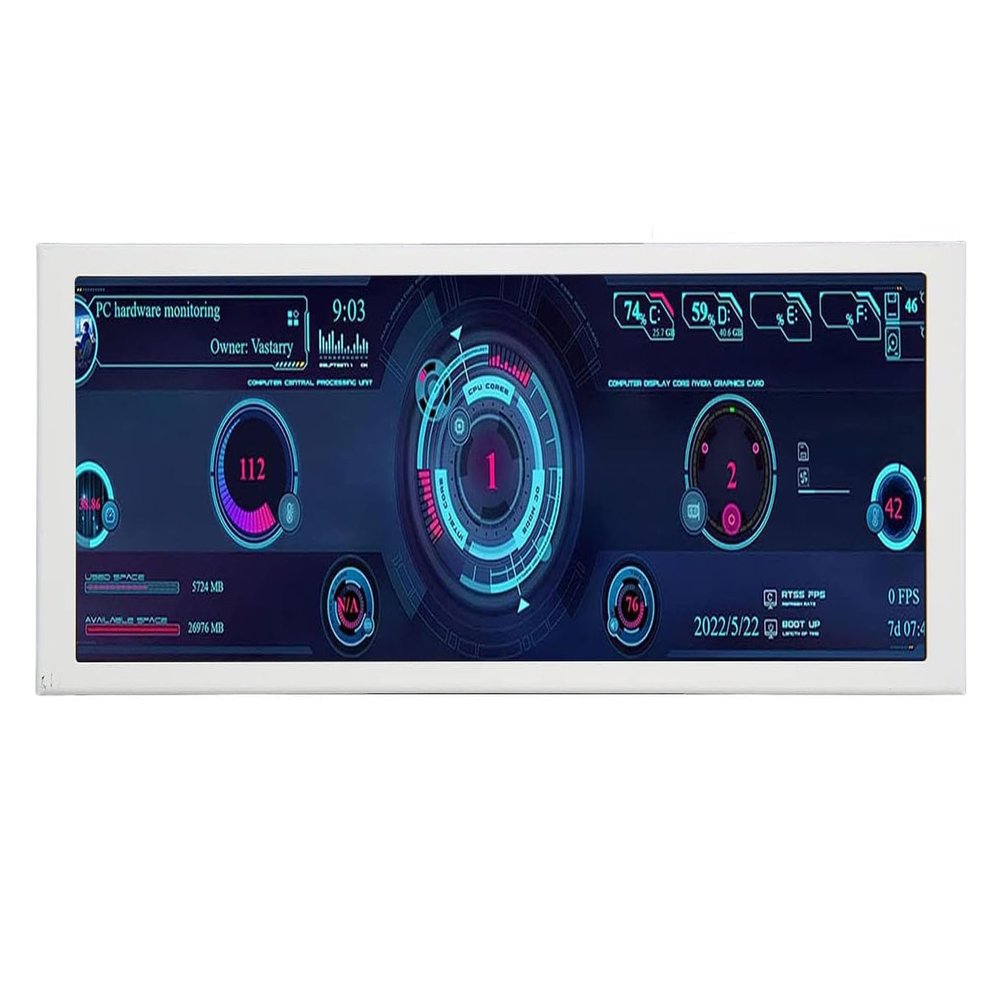 Ukrmon 7.9 Inch IPS Screen Computer Temperature Monitor Fan Speed Monitoring CPU GPU SSD Aida64 1280x400 Sub Monitor Secondary Screen for Linux Raspberry Pi Windows with Case White