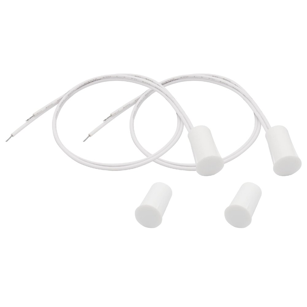 FOCMKEAS 2PCS Recessed Wired Security Window Door Contact Sensor, Normally Closed NC, Door Alarm Magnetic Reed Switch with 2 Wire, ABS White, RC-33