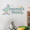AdesiivoStudio Custom Dinosaur Wall Decal - Cute Personalized Name Sticker with Rainbow and Sun for Kids' Room Decor - Perfect for Nursery and Bedroom view 1