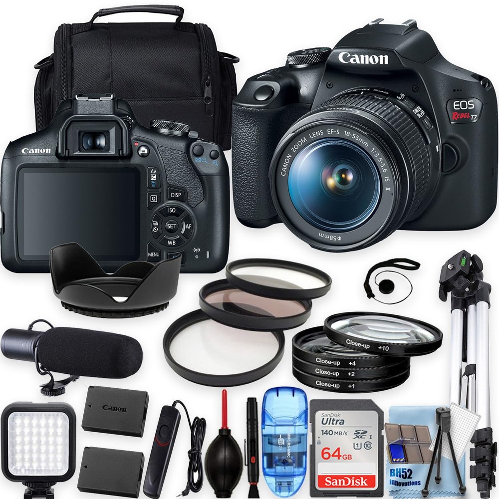 Canon EOS Rebel T7 w/EF-S 18-55mm f/3.5-5.6 is II Lens, Tripod+Shoulder Bag+50 LED+PRO Accessory Bundle (20+Items) (Renewed)