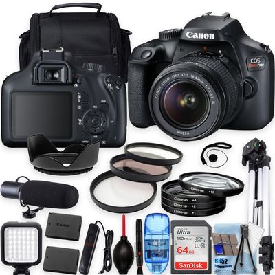 Canon EOS Rebel T100 w/EF-S 18-55mm f/3.5-5.6 III Lens, Tripod+Shoulder Bag+50 LED+PRO Accessory Bundle (20+Items) (Renewed)
