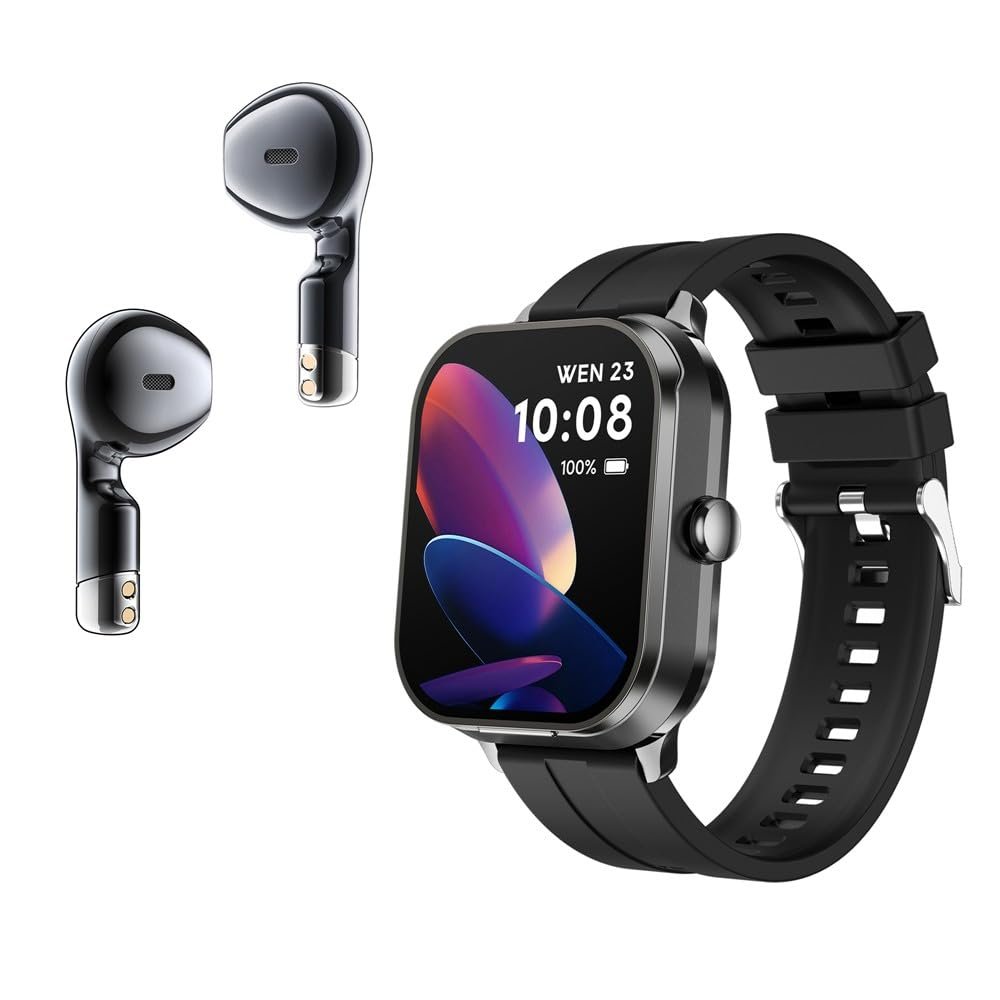 EFFEOKKI 2 in 1 Smartwatch with Earbuds Smart Watch for Men 2" NFC Make Call Ultra Sport Compatible with Android iOS (Black)