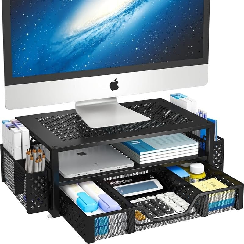 2 Tier Metal Monitor Stand Black Traditional