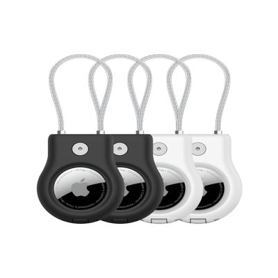 Belkin Apple AirTag Secure Holder with Wire Cable - Durable, Scratch-Resistant AirTag Case w/Allen Key Locking System - Protective Keychain Accessory for Keys, Luggage, Pets, & More - B/W (4-Pack)