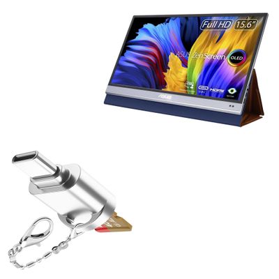 BoxWave Adapter Compatible with ASUS ZenScreen OLED MQ16AH - Micro SD Card miniReader, USB Type-C OTG Reader USB3.0 Adapter Keychain - Metallic Silver