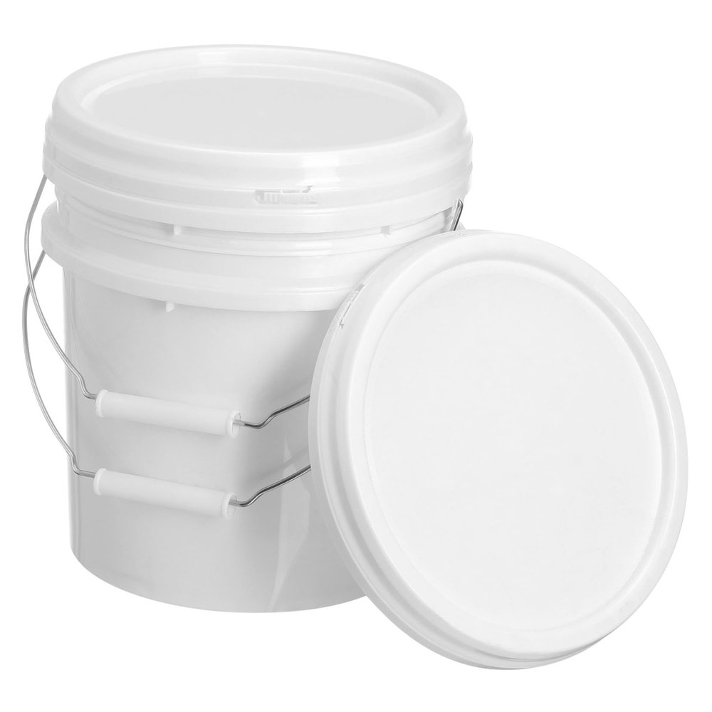 BUTIFULSIC 2pcs Portable White Plastic Bucket with Lid Sturdy Household Storage Container for Water Pet Food Paint Multipurpose Use Easy to Carry