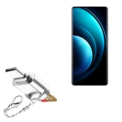 BoxWave Adapter Compatible with vivo X100s Pro - Micro SD Card miniReader, USB Type-C OTG Reader USB3.0 Adapter Keychain - Metallic Silver