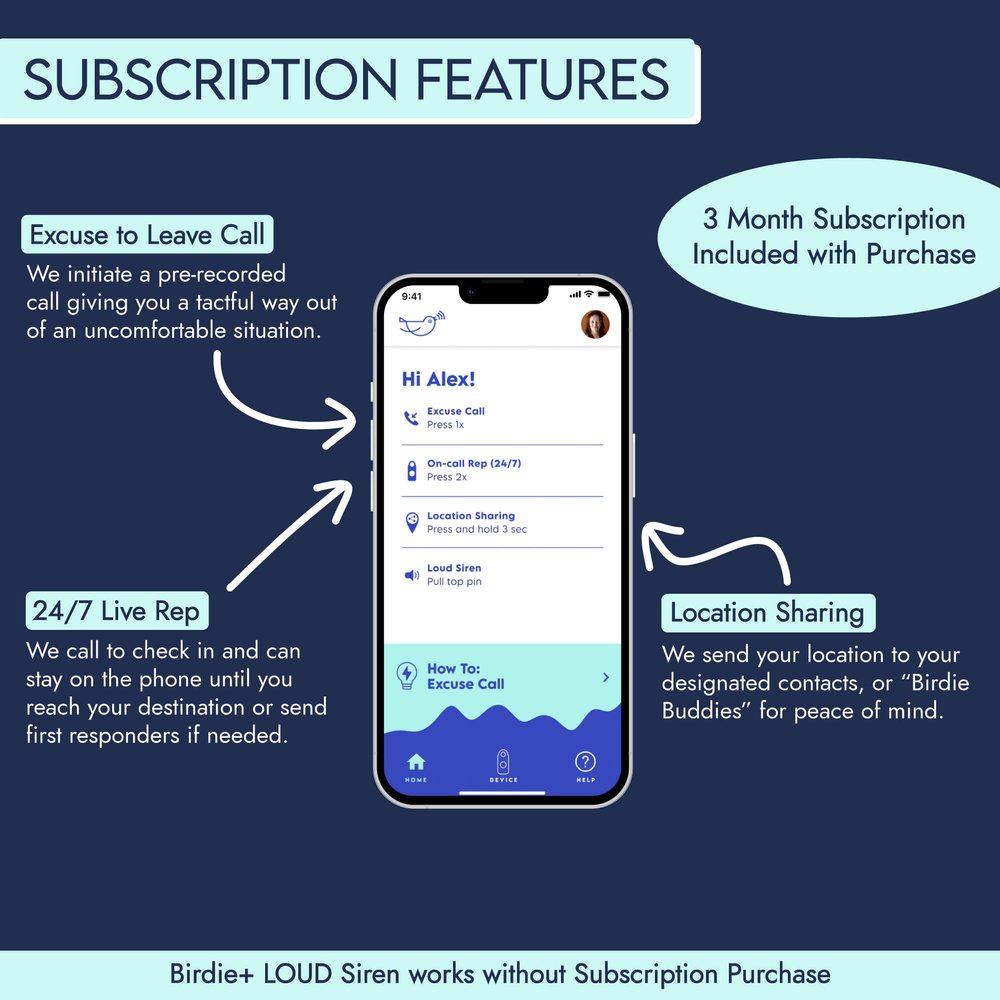 Shes Birdie - Birdie+ Smart Personal Safety Alarm for Women by WomenLoud Siren, Key Chain, 24/7 Live Rep, Emergency Alerts, Bluetooth Connection - 3 Month App Subscription Included (Coral)