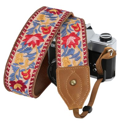 Padwa Lifestyle 2" Wide Classic Crazy Horse Art Cowhide Head Camera Strap - Jacquard Embroidery Floral Vintage Camera Straps for Photographers Gift, Adjustable Shoulder Neck Strap Fits DSLR Cameras
