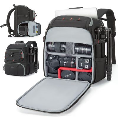 BAGSMART Camera Bag for Photographers, Professional Camera Bag Fits up to 15.6" Laptop, DSLR/Drones/Tripod Camera Case with Rain Cover, Black