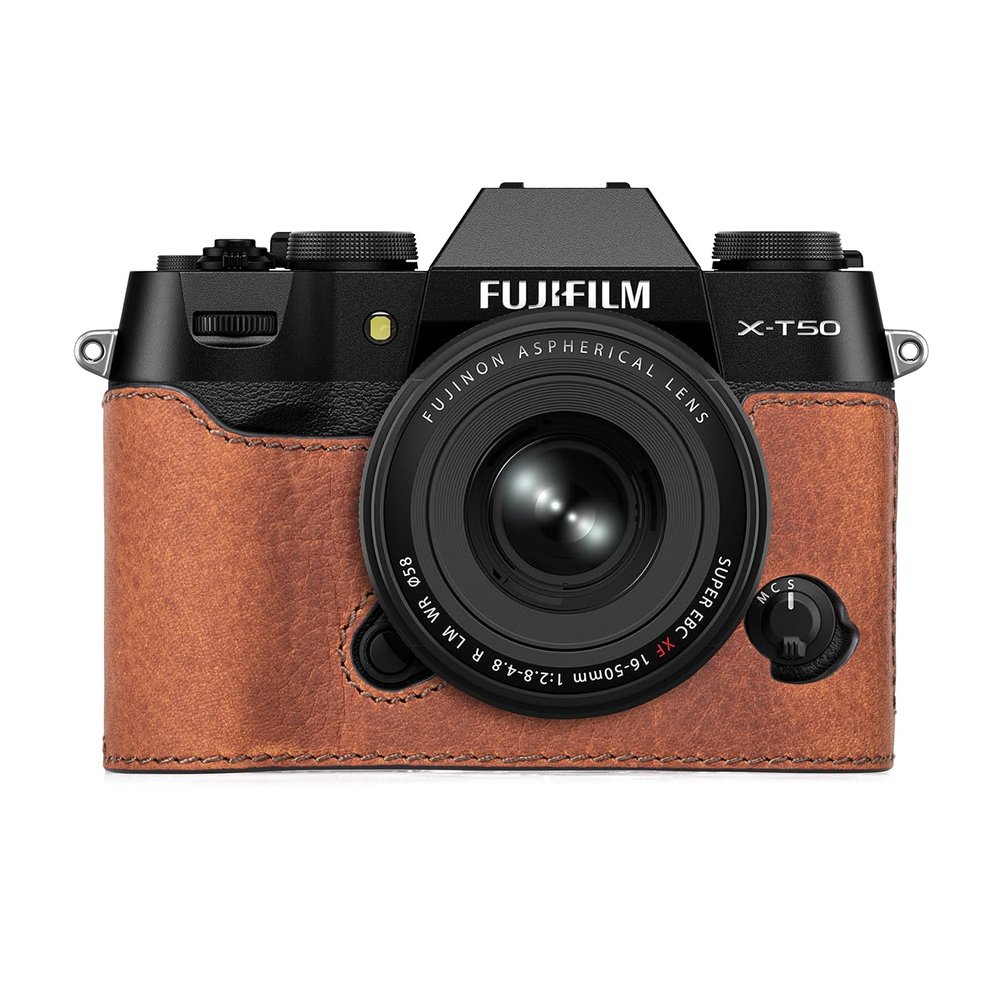 MUZIRI KINOKOO Case Compatible for Fujifilm X-T50/ Fuji XT50 Digital Camera, Retro Style Genuine Leather Fuji XT50/Fuji XT50 Half Case - with Opening Bottom and Hand Grip Design - Brown