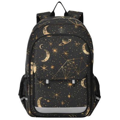 ALAZA Star Moons and Constellations Black Gold School Backpacks Travel Laptop Bag Kids Bookbag for Girls Boys Teens Women Men