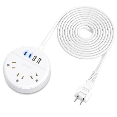 2 Prong Power Strip, NTONPOWER 10 FT Extension Cord, 2 Prong to 3 Prong Outlet Adapter, 180Non-Polarized, 3 Outlets 4 USB (2 USB C), Wall Mount for Old House Non-Grounded Outlets,White
