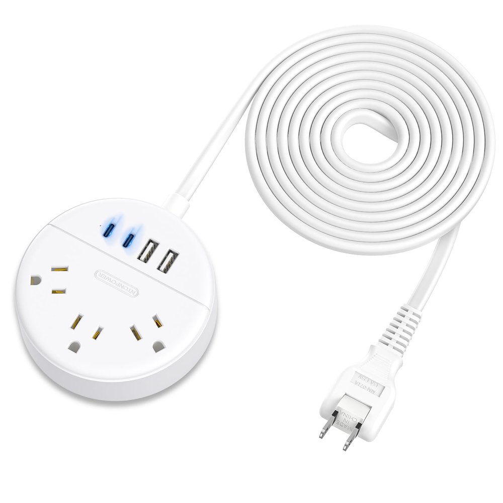 2 Prong Power Strip, NTONPOWER 10 FT Extension Cord, 2 Prong to 3 Prong Outlet Adapter, 180Non-Polarized, 3 Outlets 4 USB (2 USB C), Wall Mount for Old House Non-Grounded Outlets,White