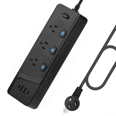 10FT Extension Cord with Multiple Outlets,Flat Plug Power Strip with Long Cord, 6 Outlets and 2 USB A & 2 USB-C Port,Bold Extension Cord with Fuse Surge Protected Power Strip for Home Office (Black)