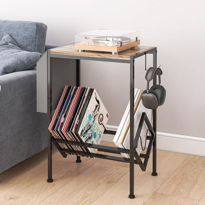 HOLMZCED 2 Tiers Record Rack, Vintage Records Player Stand Double Record Rack Table Floor Standing Record Rack Shelf Record Holder Organizer for Record Player Book Decoration Cds Records