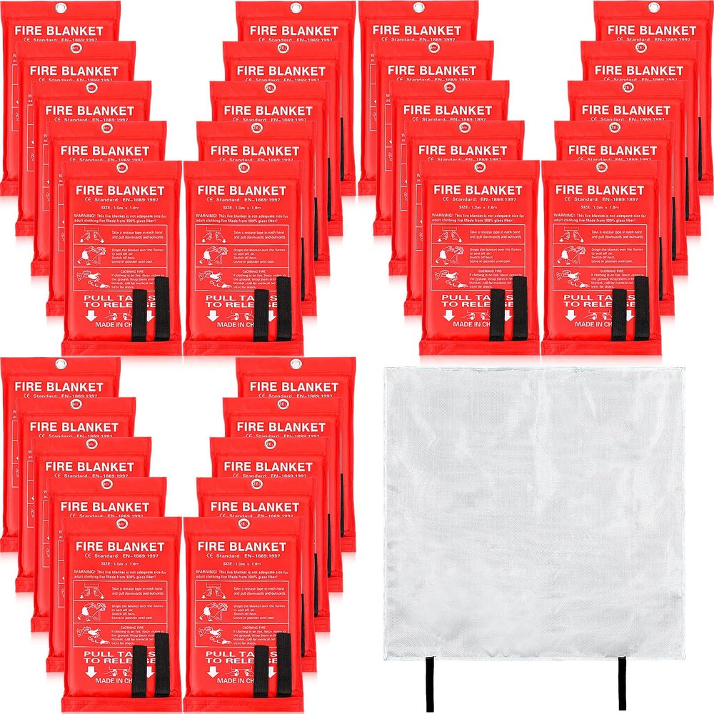 Jerify 36 Pcs Fire Blanket - Fiberglass Fire Emergency Flame Retardant Safety Fireproof Safety Suppression Cover Blanket for Kitchen, Home, Car and Office - 39 x 39 Inch (Red)