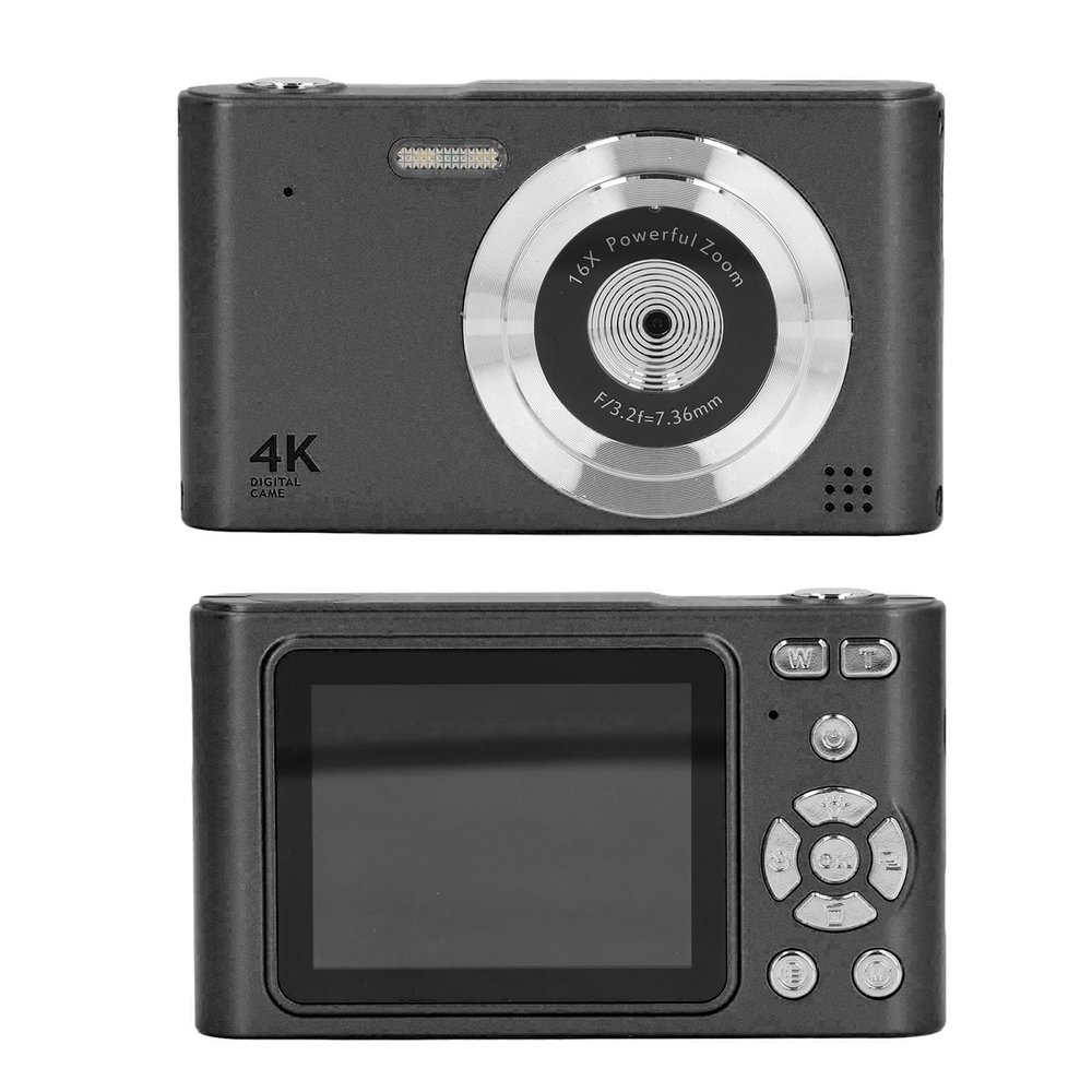 Yunir 48MP Digital Camera,2.5K HD Dual Camera,Compact Digital Camera16x Zoom Auto Focus Smart Digital Camera Vlogging Camera for Home Travel (Black)