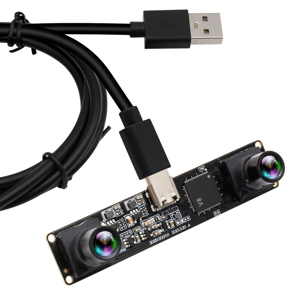 IFWATER 120fps 3D Stereo USB Camera Global Shutter 1200P Synchronization Dual Lens Module 90 Degree for PC Computer USB2.0 Plug and Play Face Recognition QR Codes Scanning